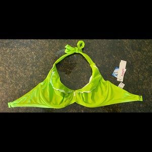 Freya 32G swim bikini top lime green polka dots